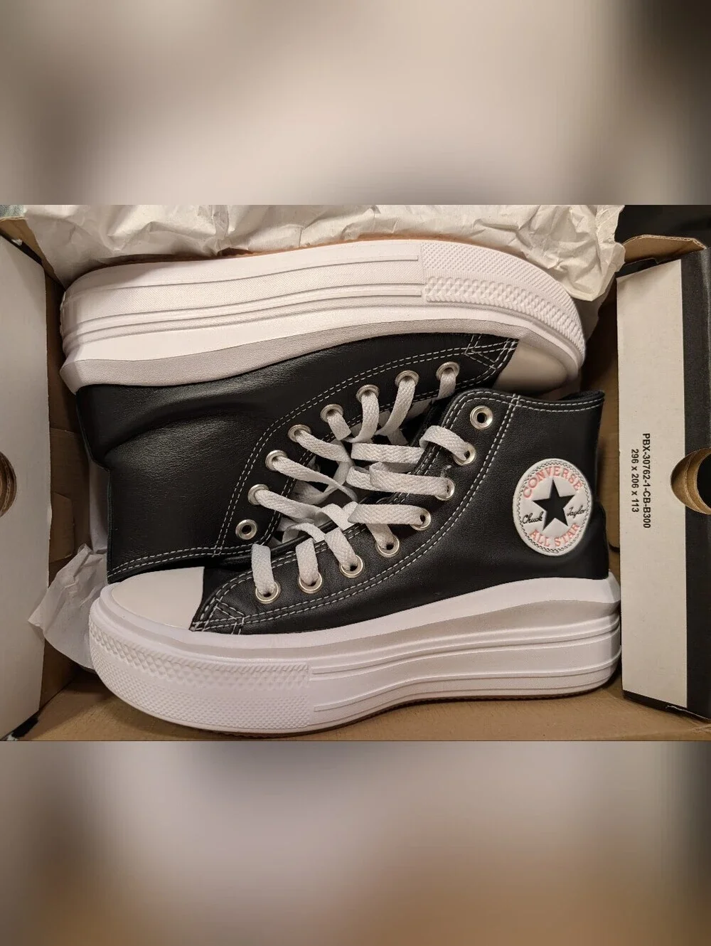 Chuck Taylor All Star Move Platform High 'Leather Black' Sneakers Size 7 Box